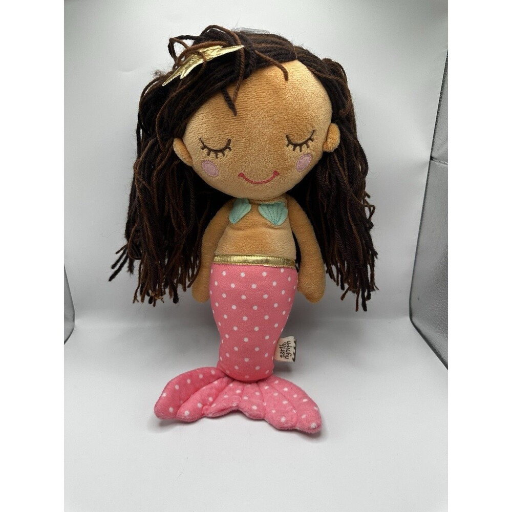 Earth Nymph Mermaid Plush Doll Yarn Hair Pink Polka Dot Tail Diverse Skin Tone